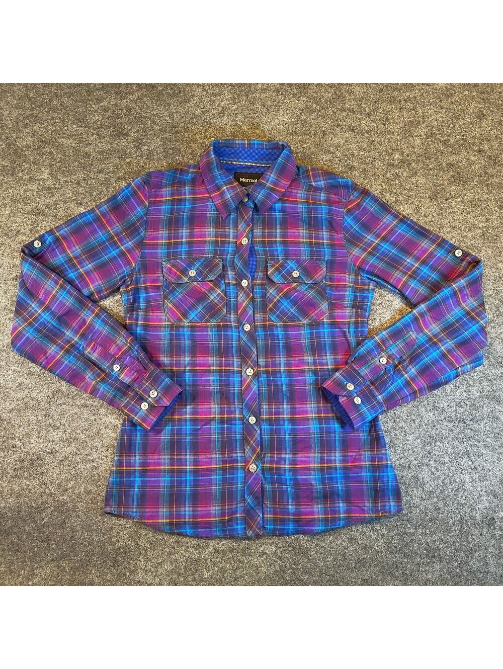 Marmot Plaid Long Sleeve Button Up Shirt Purple Blue Women's XS/TP